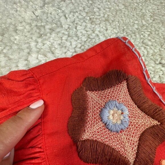 Free People Claudine Embroidered Floral Crop Top Blouse FLAW - Picture 8 of 15